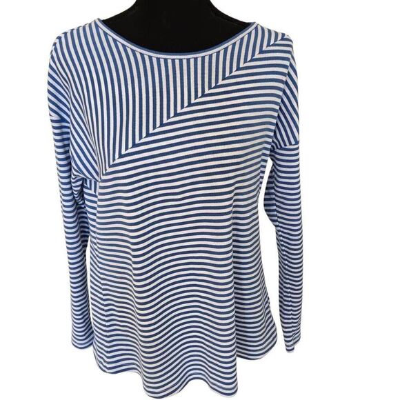 T By Talbots Womens Striped Cotton Blend Ribbed Knit Tee Blue White Small - Picture 10 of 10